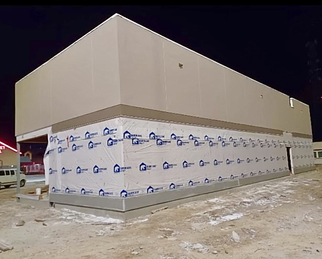 Commercial stucco exterior work in progress